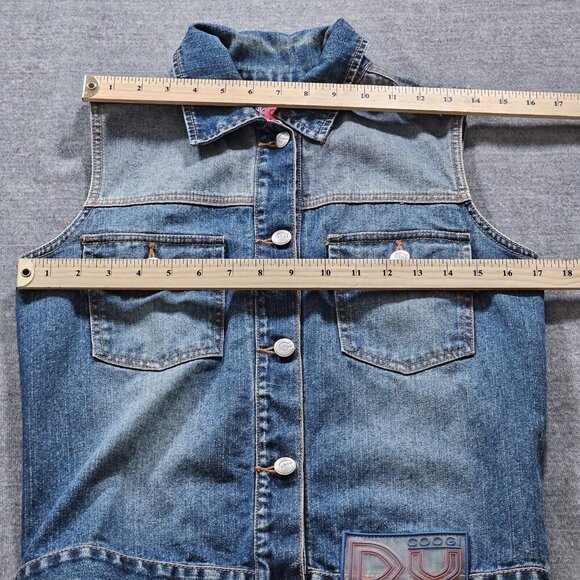 Coogi Denim Vest Womens S Blue Faded Logo Boho Perky Australia Down Under Preppy - Picture 4 of 16